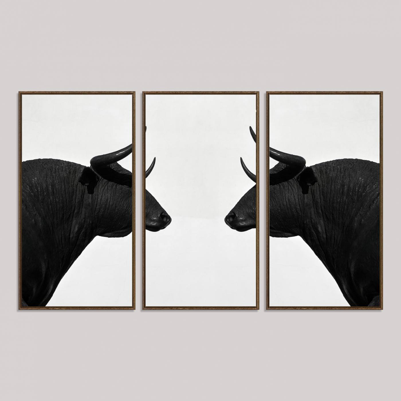 16038-MGV-FC-48X32-3P_Walnut-Spanish Bull Art - Framed Black and White Bull Canvas Print for Modern Rustic Home or Office Decor