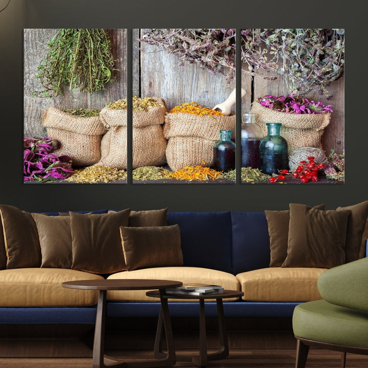 Spices and Herbs Canvas Wall Art Farmhouse Rustic Kitchen Wall Decor