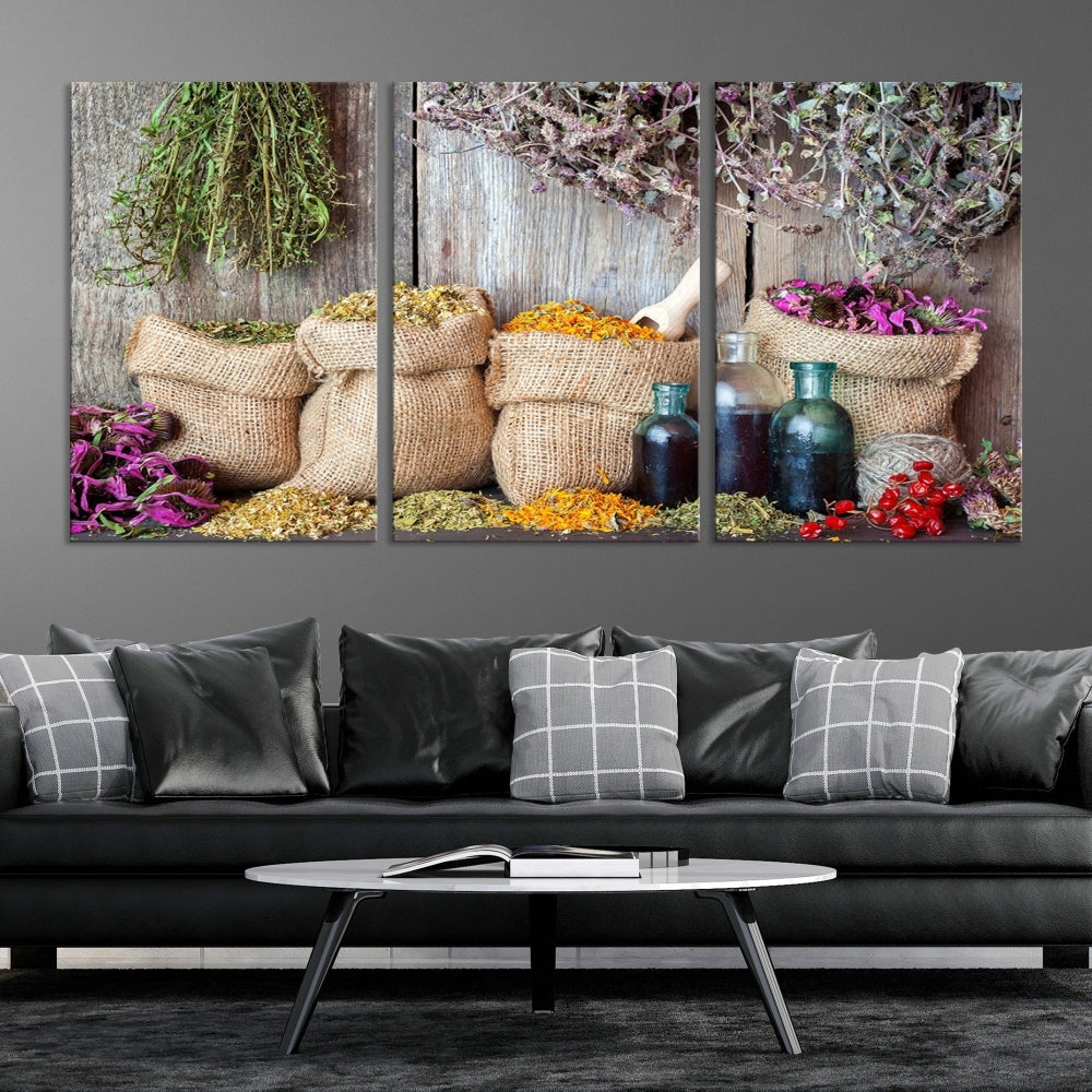 Spices and Herbs Canvas Wall Art Farmhouse Rustic Kitchen Wall Decor