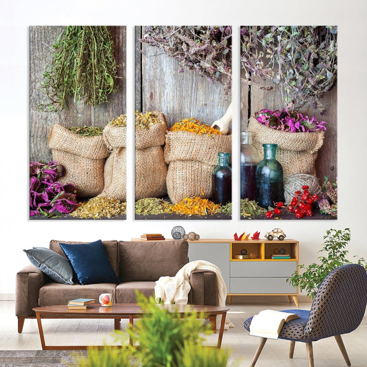 Spices and Herbs Canvas Wall Art Farmhouse Rustic Kitchen Wall Decor