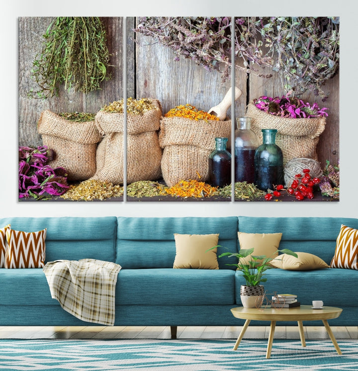 Spices and Herbs Canvas Wall Art Farmhouse Rustic Kitchen Wall Decor
