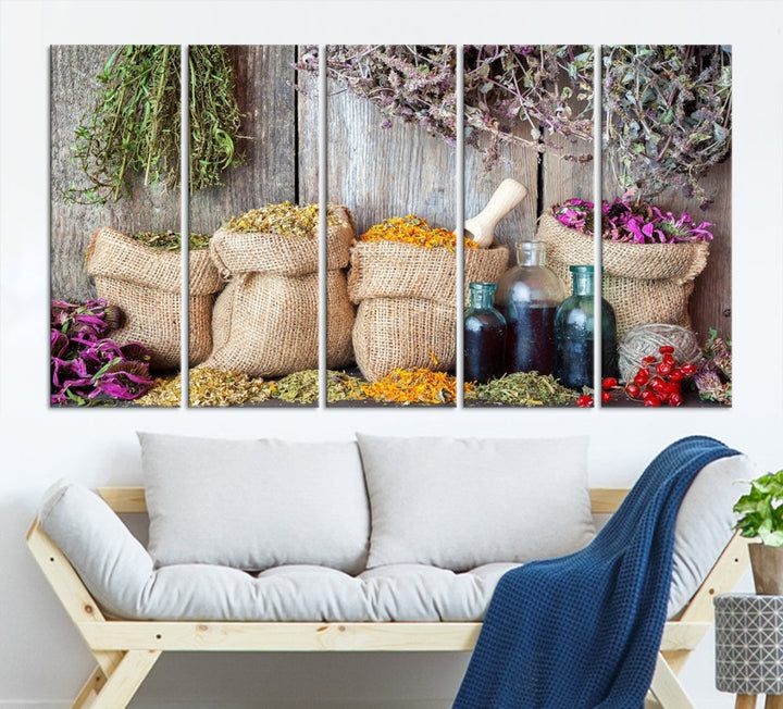Edit-Images-Spices and Herbs Canvas Wall Art Farmhouse Rustic Kitchen Wall Decor