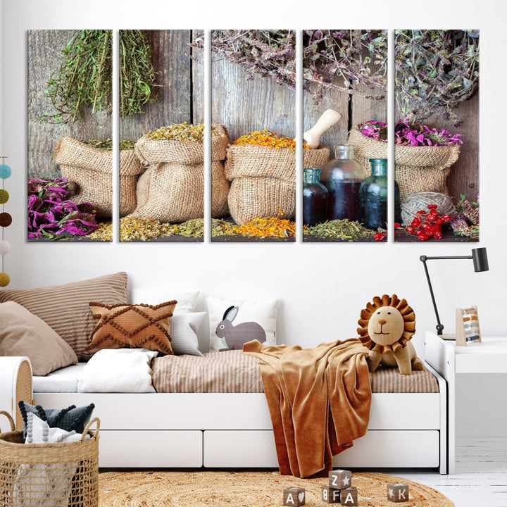 Edit-Images-Spices and Herbs Canvas Wall Art Farmhouse Rustic Kitchen Wall Decor
