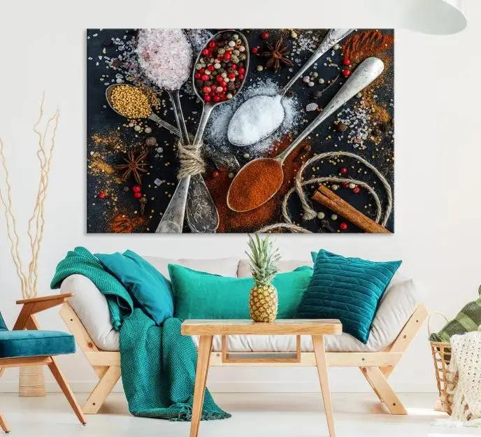 Spices and Seasonings Canvas Wall Art – Colorful Triptych Kitchen Decor – Culinary Art for Dining Room – Ready to Hang