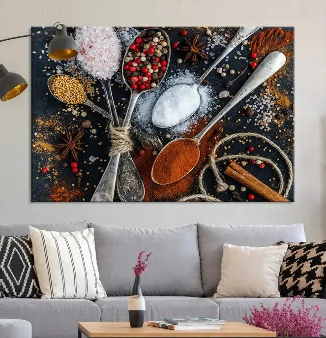 Spices and Seasonings Canvas Wall Art – Colorful Triptych Kitchen Decor – Culinary Art for Dining Room – Ready to Hang