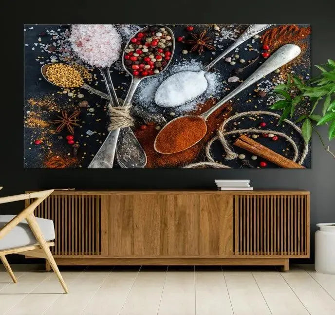 Spices and Seasonings Canvas Wall Art – Colorful Triptych Kitchen Decor – Culinary Art for Dining Room – Ready to Hang