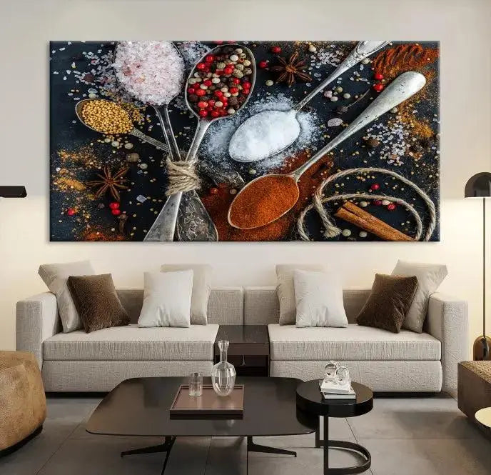 Spices and Seasonings Canvas Wall Art – Colorful Triptych Kitchen Decor – Culinary Art for Dining Room – Ready to Hang