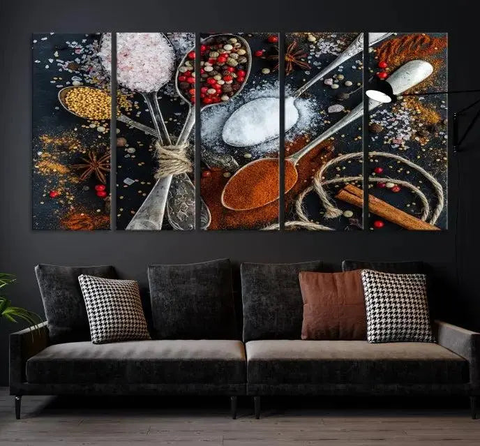 Spices and Seasonings Canvas Wall Art – Colorful Triptych Kitchen Decor – Culinary Art for Dining Room – Ready to Hang