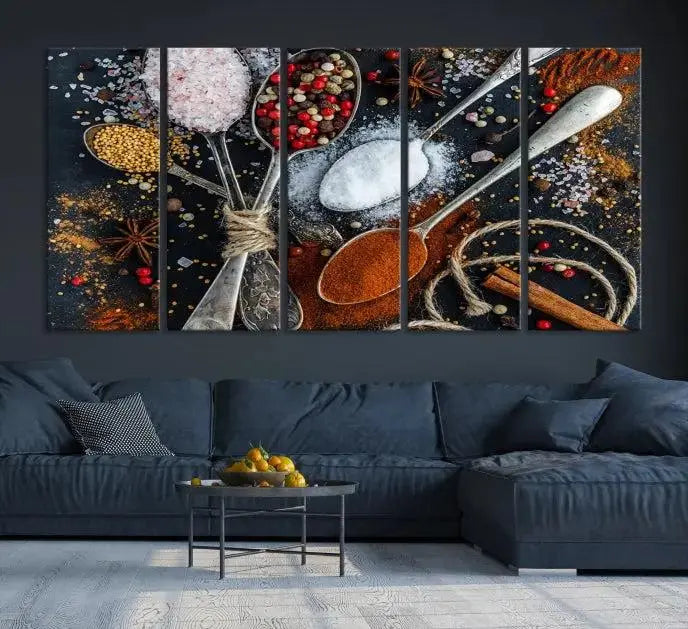 Spices and Seasonings Canvas Wall Art – Colorful Triptych Kitchen Decor – Culinary Art for Dining Room – Ready to Hang