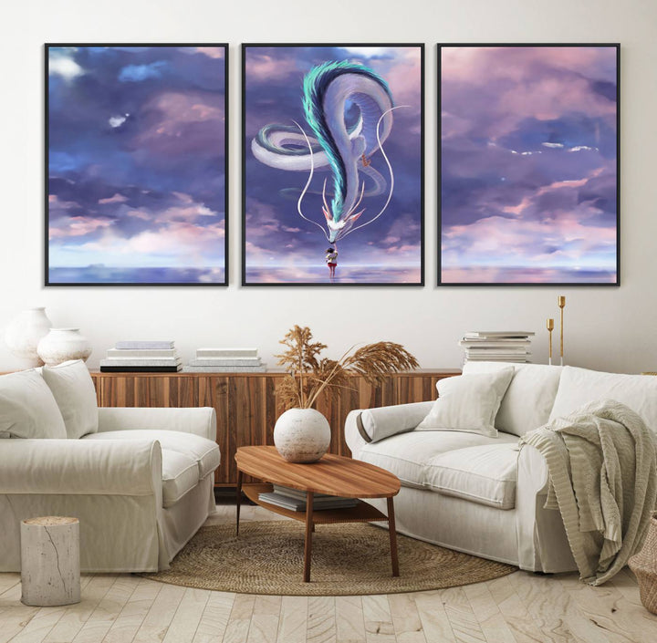 66864-MGV-FC-60X30-3P_Black-Spirited Away Haku and Chihiro Poster - Anime Lover - Hayao Miyazaki - Studio Ghibli Poster - Anime Poster