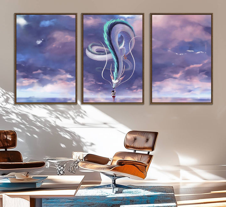 66864-MGV-FC-60X30-3P_Walnut-Spirited Away Haku and Chihiro Poster - Anime Lover - Hayao Miyazaki - Studio Ghibli Poster - Anime Poster
