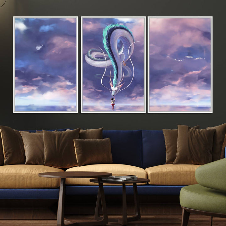 66864-MGV-FC-60X30-3P_White-Spirited Away Haku and Chihiro Poster - Anime Lover - Hayao Miyazaki - Studio Ghibli Poster - Anime Poster