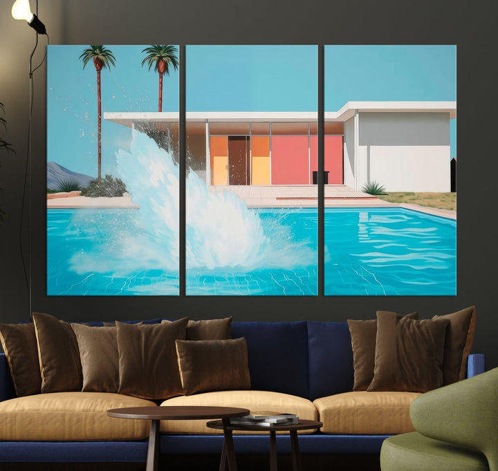 Splash in the pool Canvas Print Mid Century Wall Art