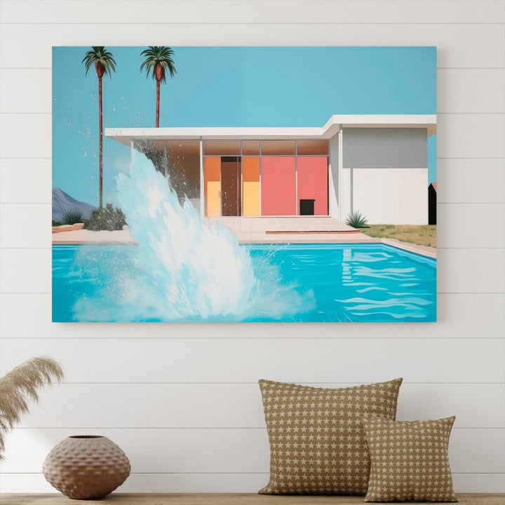 Splash in the pool Canvas Print Mid Century Wall Art