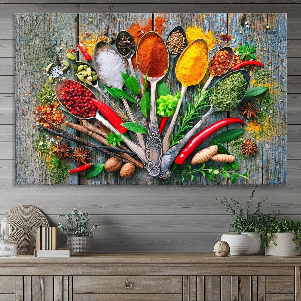 Spoonful of Spices Cooking Wall Art Canvas Print - Vibrant Kitchen Decor Triptych – Culinary Art Print for Dining Room or Kitchen – Ready to Hang