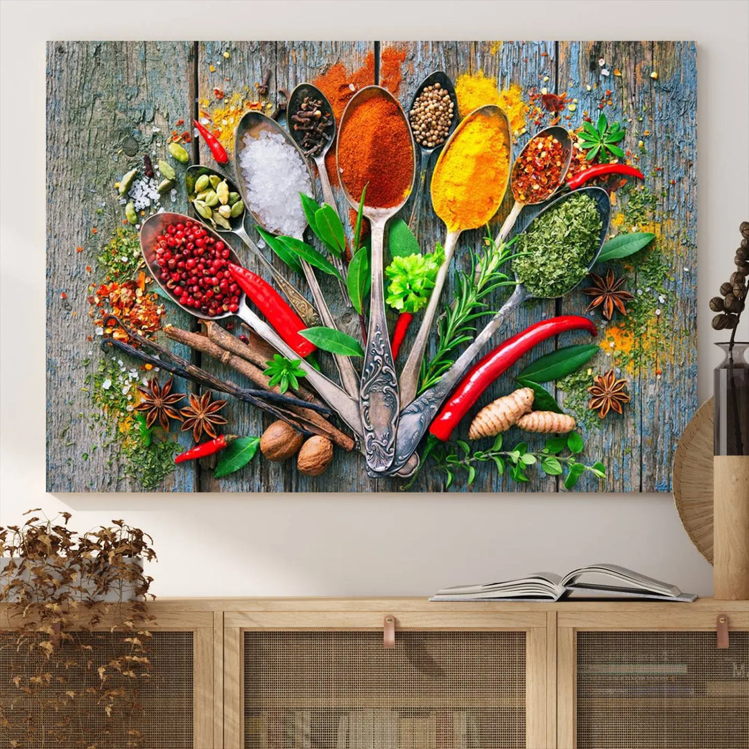 Spoonful of Spices Cooking Wall Art Canvas Print - Vibrant Kitchen Decor Triptych – Culinary Art Print for Dining Room or Kitchen – Ready to Hang