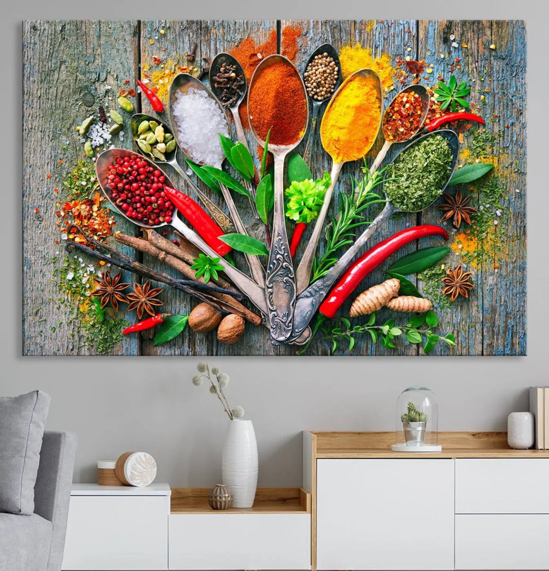 Spoonful of Spices Cooking Wall Art Canvas Print - Vibrant Kitchen Decor Triptych – Culinary Art Print for Dining Room or Kitchen – Ready to Hang