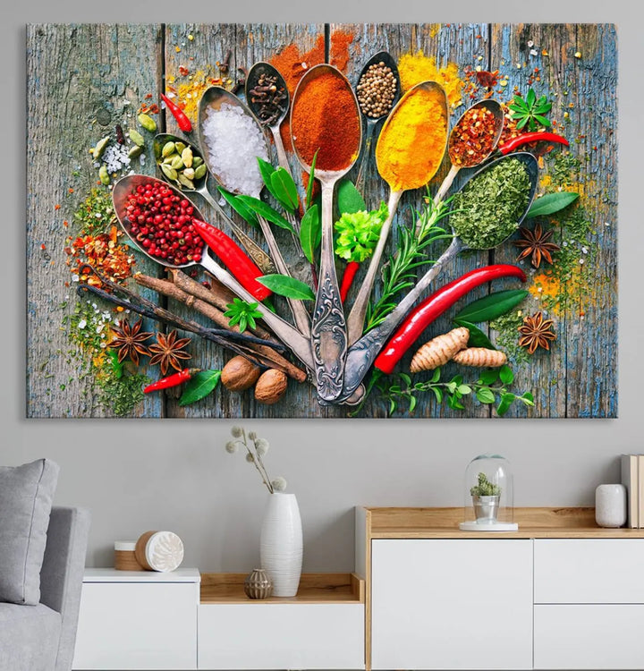 Spoonful of Spices Cooking Wall Art Canvas Print - Vibrant Kitchen Decor Triptych – Culinary Art Print for Dining Room or Kitchen – Ready to Hang