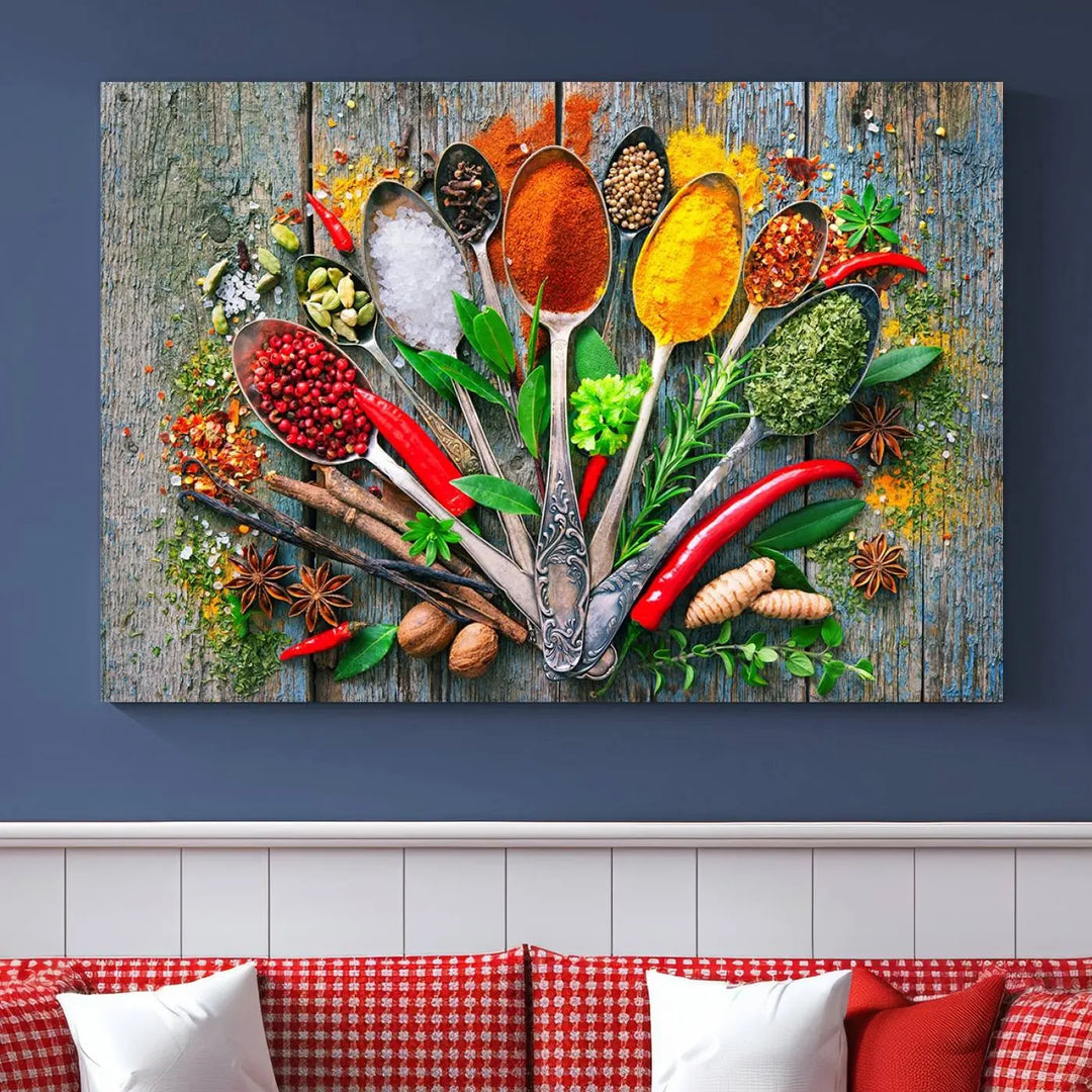 Spoonful of Spices Cooking Wall Art Canvas Print - Vibrant Kitchen Decor Triptych – Culinary Art Print for Dining Room or Kitchen – Ready to Hang