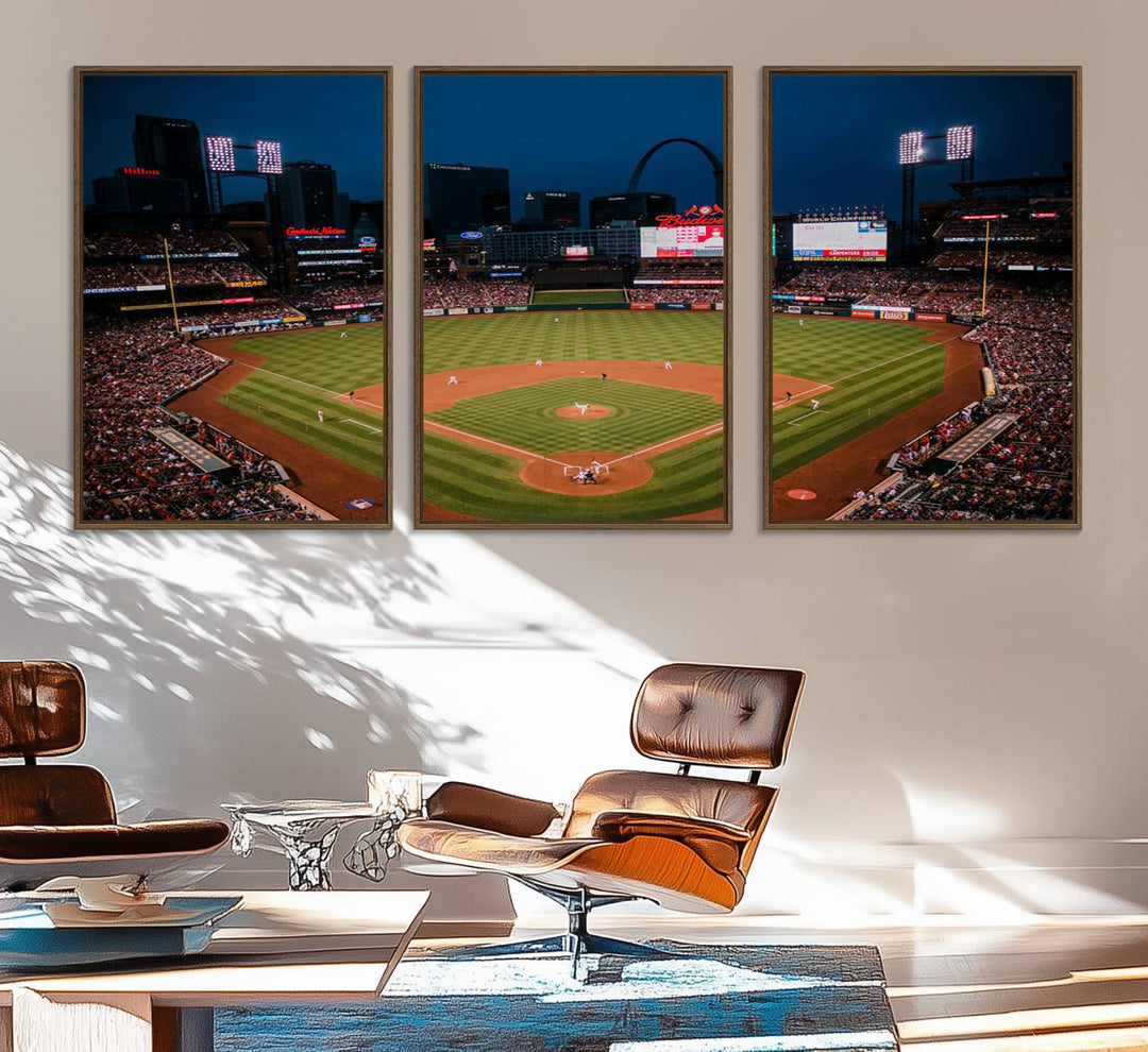 38612-MGV-FC-60X30-3P_Walnut-St. Louis Cardinals Baseball Team Print - Busch Stadium Wall Art Canvas Print
