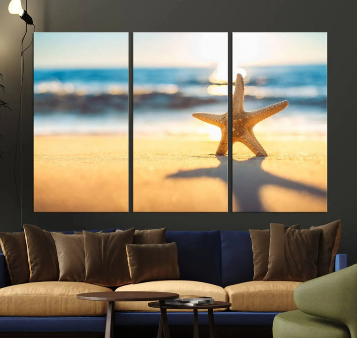 The Starfish on the Beach Wall Art Canvas Print brings a coastal ambiance to a stylish, modern space.