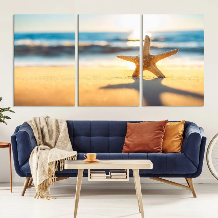 The Starfish on the Beach Wall Art Canvas Print brings a coastal ambiance to a stylish, modern space.