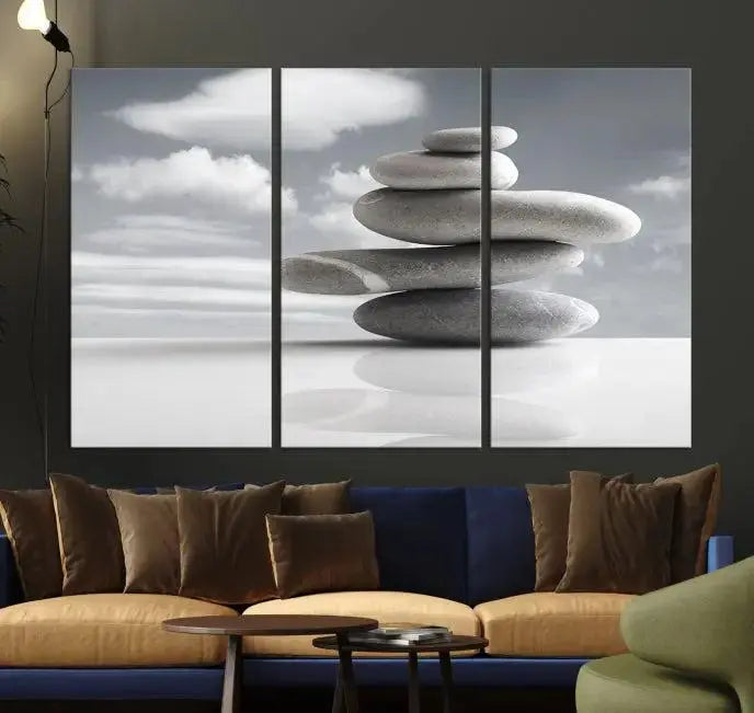 Still Life Black and White Zen Stones Wall Art Canvas, Framed Black and White Zen Stones Canvas Print