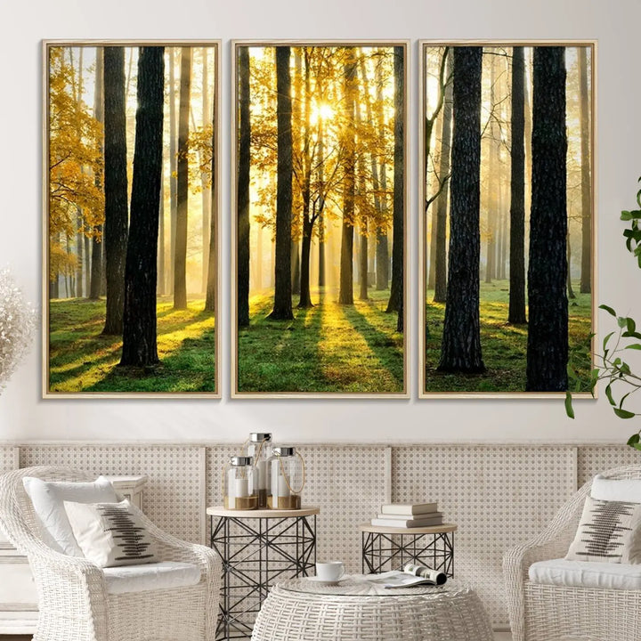 60024-MGV-CV-36X24-Sunlit Forest Wall Art Canvas Print - Large Framed Woodland Wall Art for Home or Office Decor, Rustic Nature Scene with Golden Light