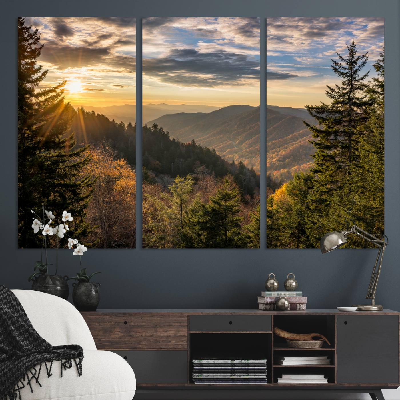 Sunrise Over the Smoky Mountains Canvas Wall Art – Breathtaking Scenic Landscape Photography in a Stunning Triptych - Ready to Hang