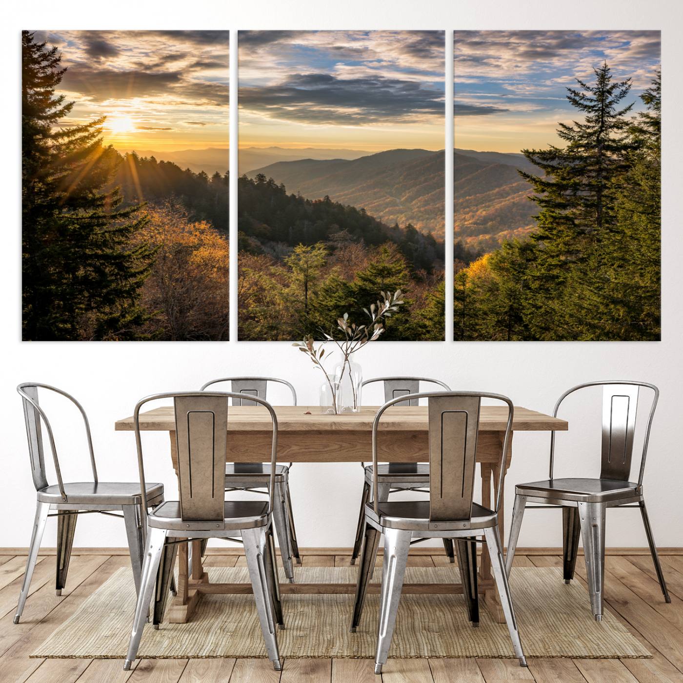 73692479-MGV-CV-36X24-Sunrise Over the Smoky Mountains Canvas Wall Art – Breathtaking Scenic Landscape Photography in a Stunning Triptych - Ready to Hang