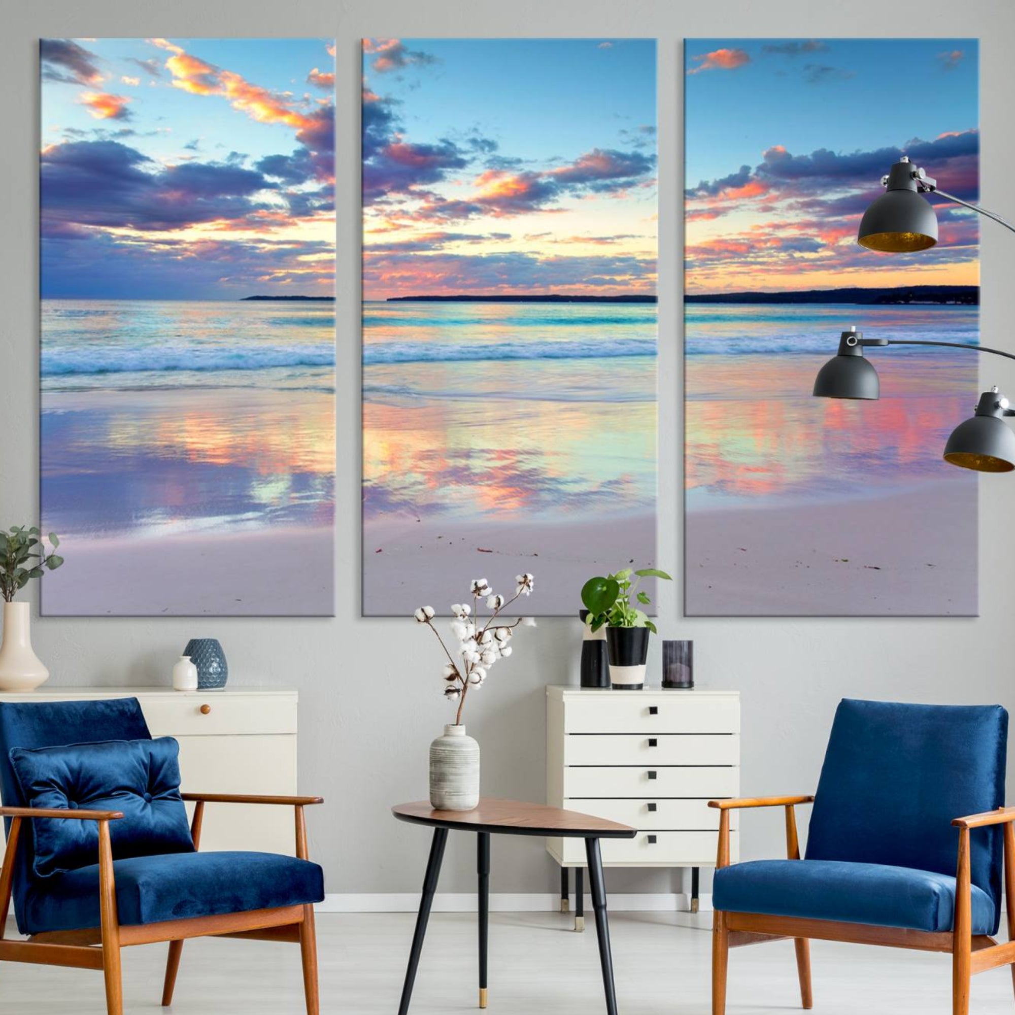 64882-MGV-CV-36X24-Sunset Beach Canvas Wall Art – Colorful Ocean Waves Canvas – Coastal Decor for Living Room or