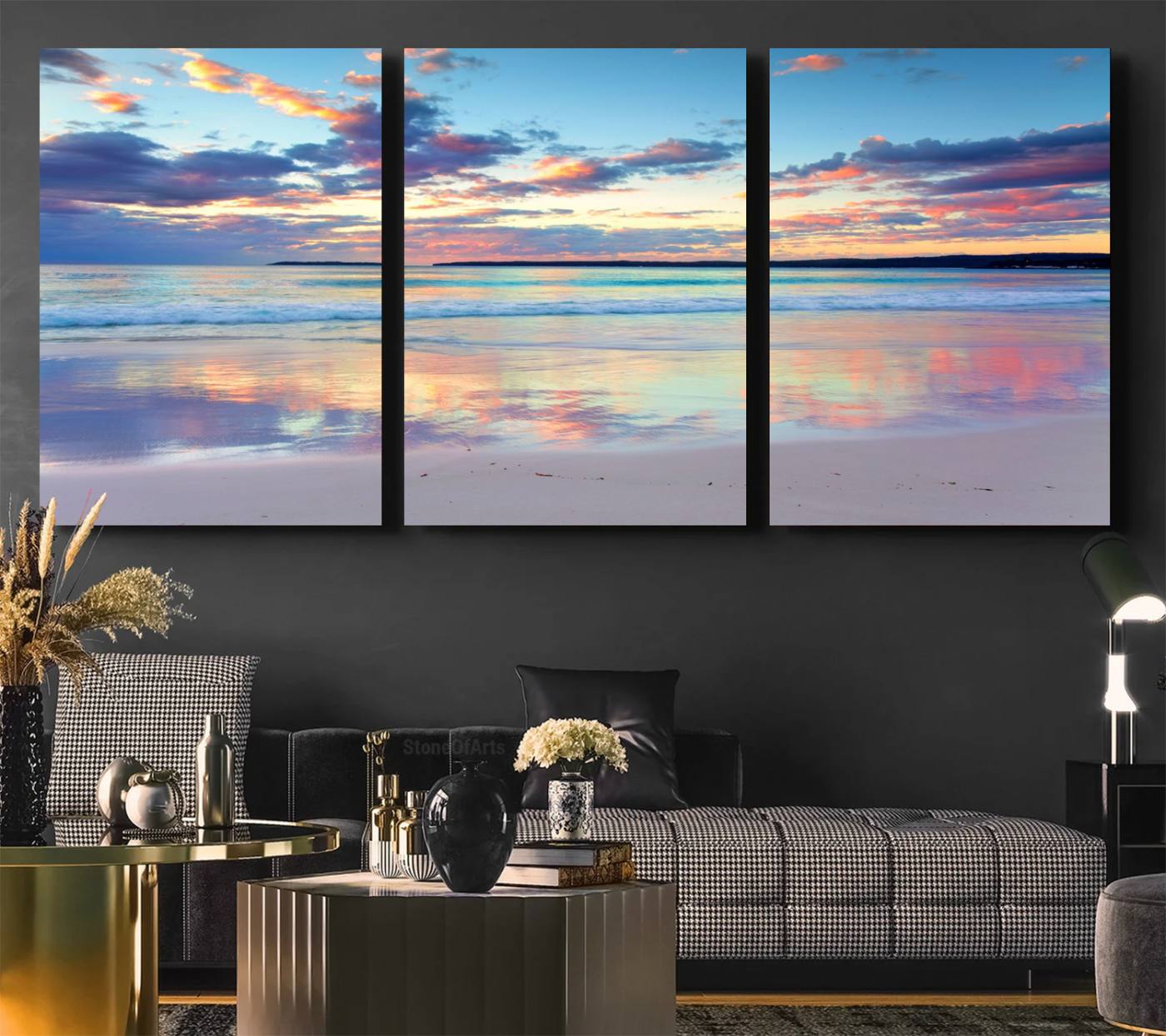 64882-MGV-CV-36X24-Sunset Beach Canvas Wall Art – Colorful Ocean Waves Canvas – Coastal Decor for Living Room or