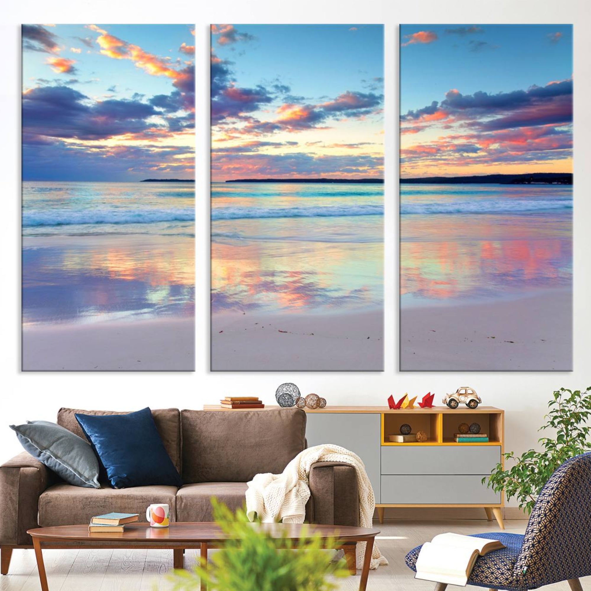 64882-MGV-CV-36X24-Sunset Beach Canvas Wall Art – Colorful Ocean Waves Canvas – Coastal Decor for Living Room or