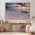 13631-MGV-FC-36X24_Natural-Sunset Beach Waves Canvas Wall Art – Triptych Ocean Print – Coastal Sunset Decor for Living Room or Office – Ready to Hang