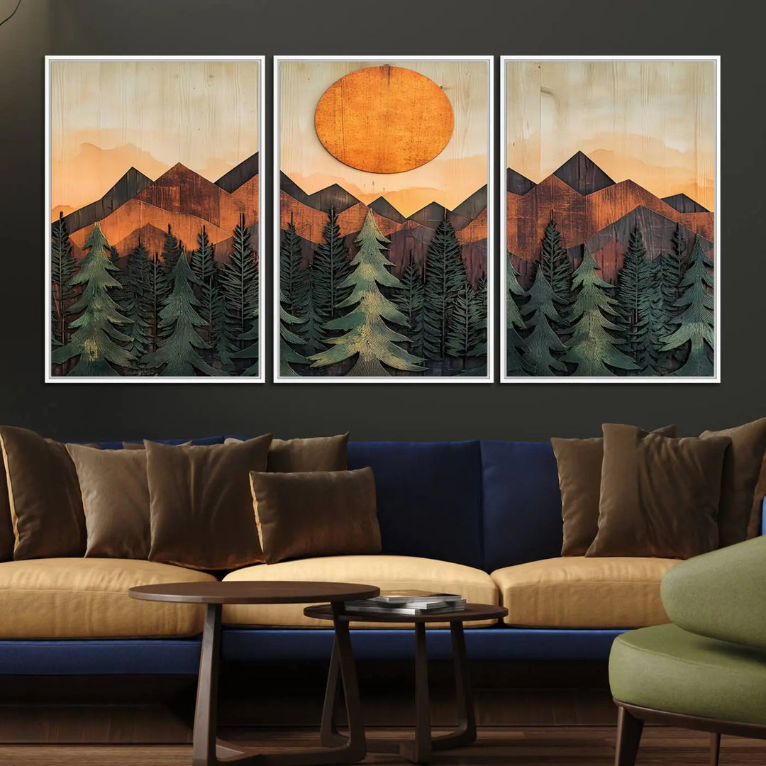 The Sunset Mountain Landscape Canvas Wall Art Print offers stunning nature-inspired wall decor, beautifully capturing a sunset mountain landscape over forests.