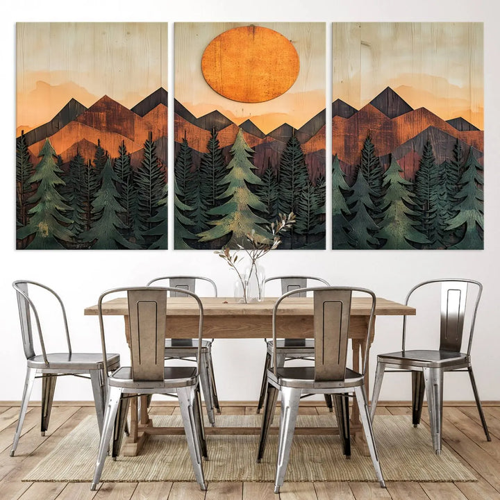 The Sunset Mountain Landscape Canvas Wall Art Print offers stunning nature-inspired wall decor, beautifully capturing a sunset mountain landscape over forests.