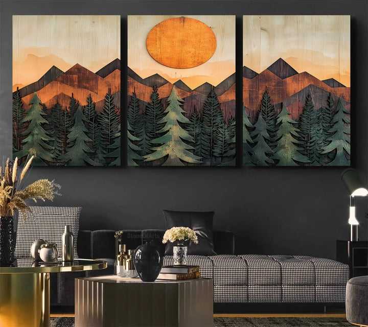 The Sunset Mountain Landscape Canvas Wall Art Print offers stunning nature-inspired wall decor, beautifully capturing a sunset mountain landscape over forests.