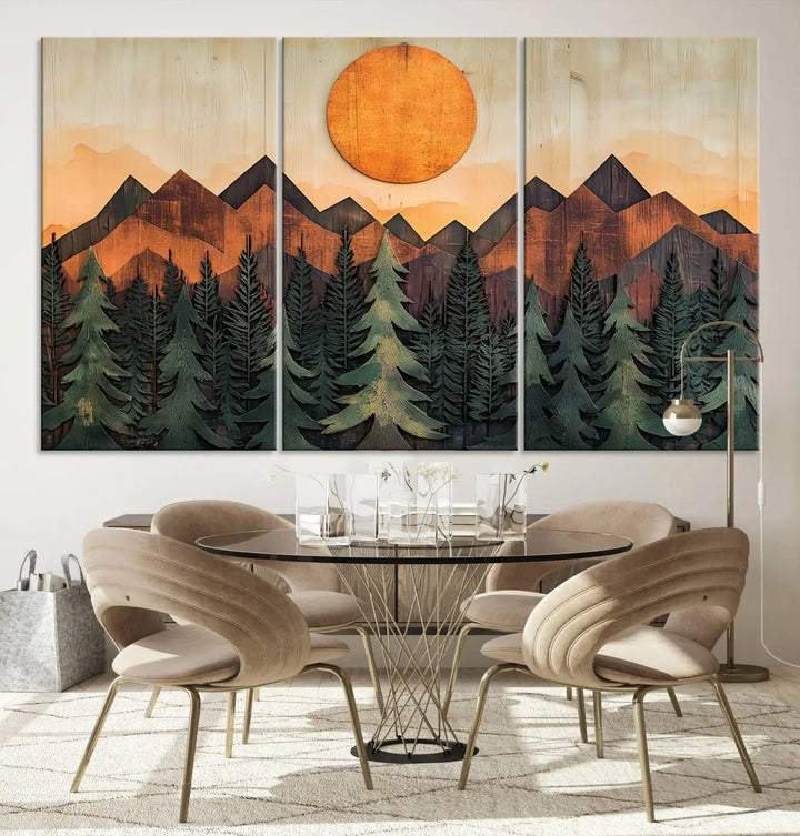 The Sunset Mountain Landscape Canvas Wall Art Print offers stunning nature-inspired wall decor, beautifully capturing a sunset mountain landscape over forests.