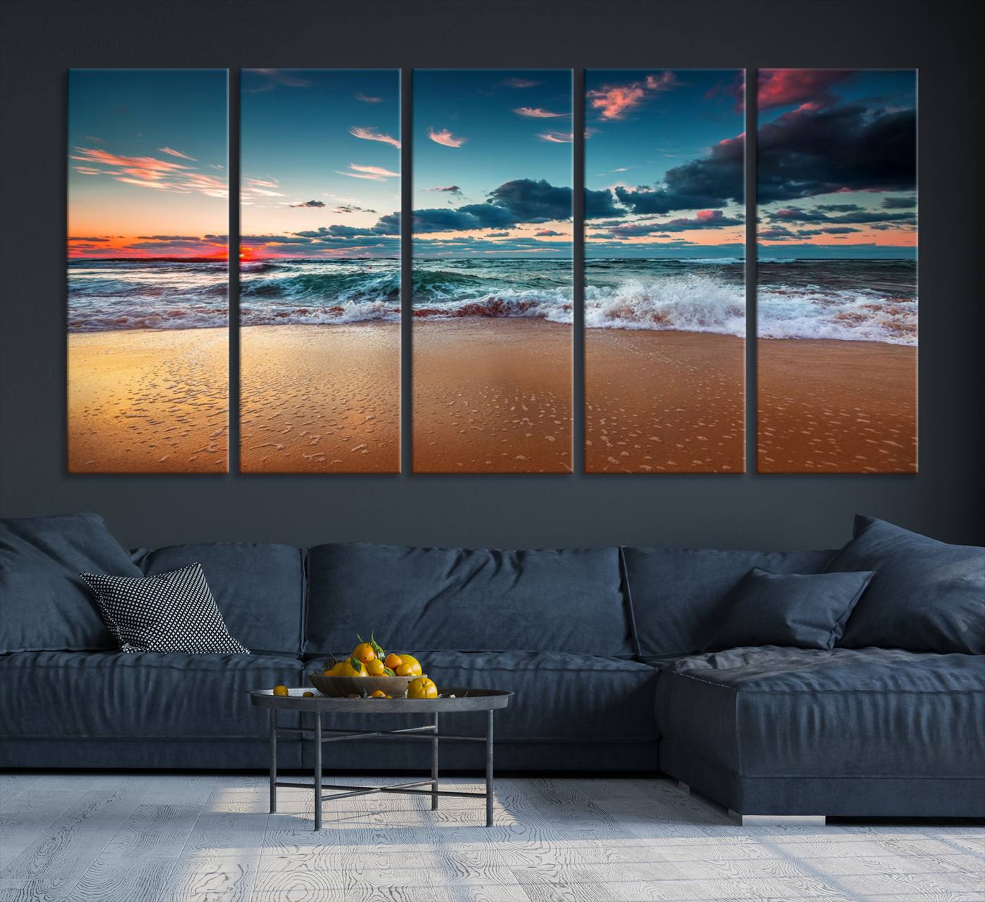 46642-MGV-CV-36X24-Sunset Ocean Beach Wall Art – Giclee Canvas Print, Coastal Seascape, Ready to Hang, Beach Decor, Large 3-Panel Set for Living Room