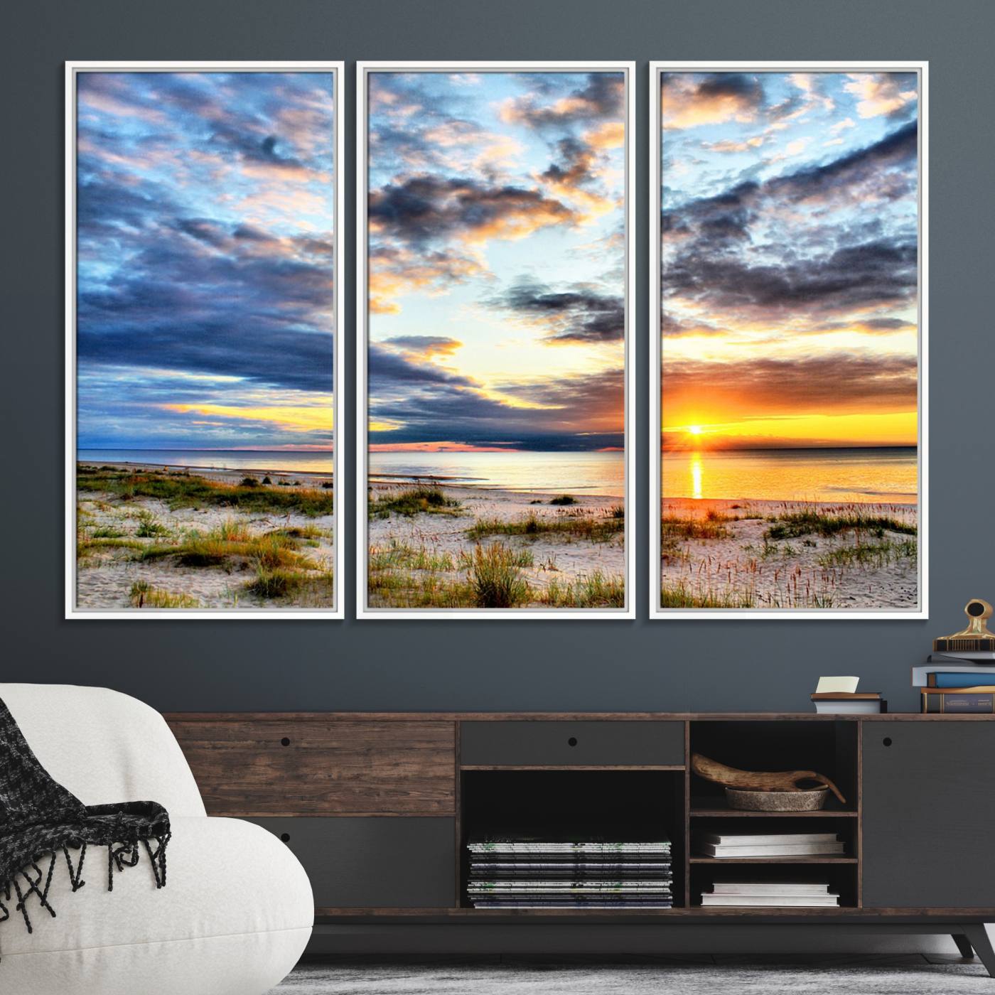 39645-MGV-FC-48X32-3P_White-Sunset On The Ocean Wall Art Canvas Print