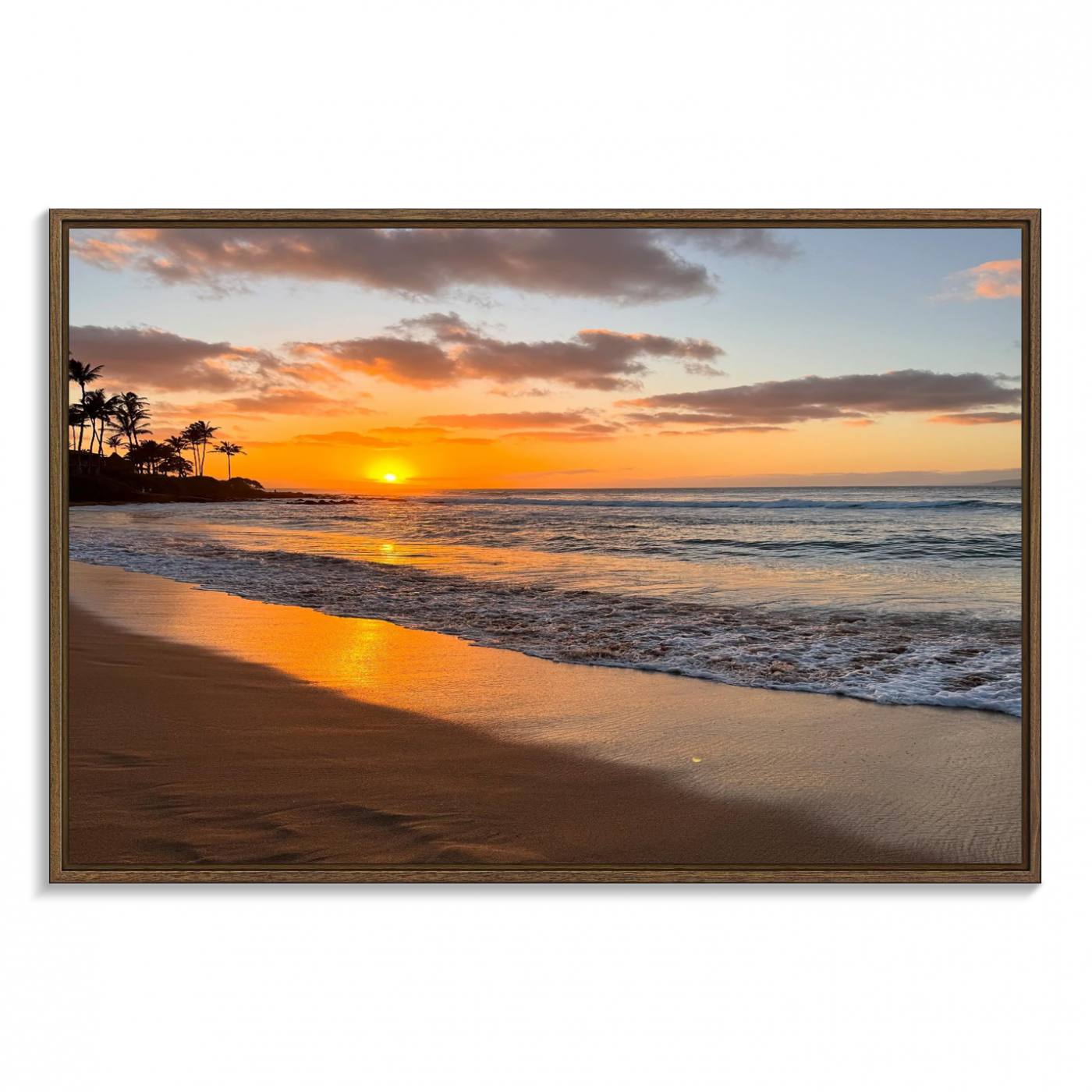 Nadir-MGV-FC-36X24_Walnut-Sunset Wall Art Print - Stunning Beach Sunset Canvas Artwork for Elegant Home or Office Coastal Decor