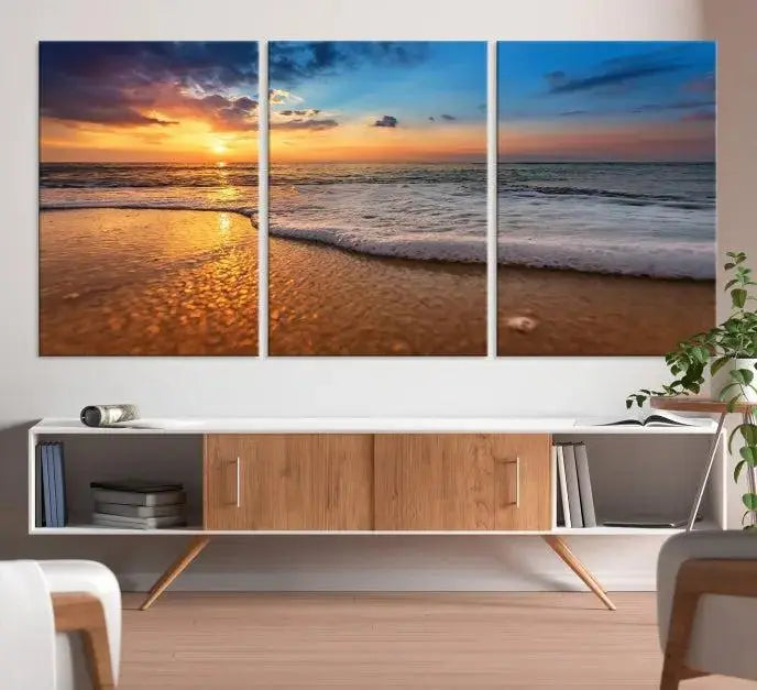 Sunset and Beach at Night Wall Art Canvas Print