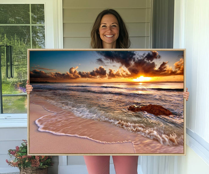 Sunset on Ocean Wall Art Canvas Print