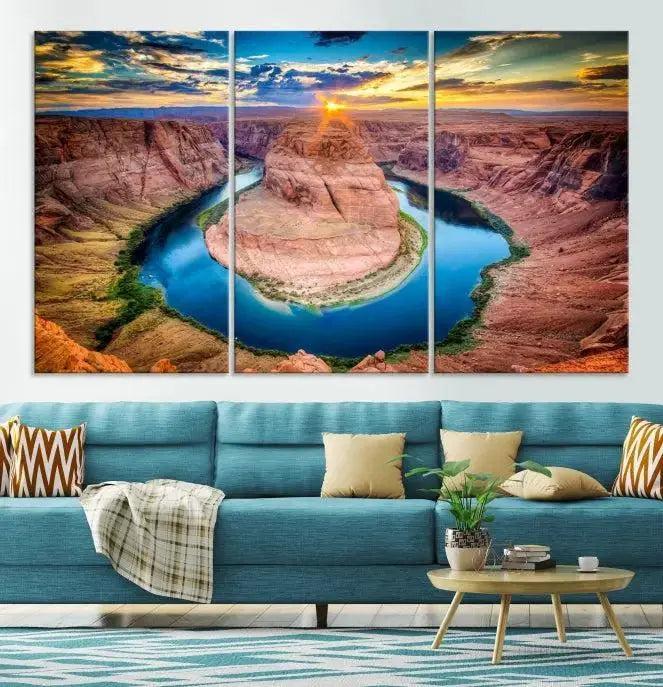 Sunset on the Horseshoe Bend Grand Canyon, Horseshoe Bend Grand Canyon Canvas Wall Art Print
