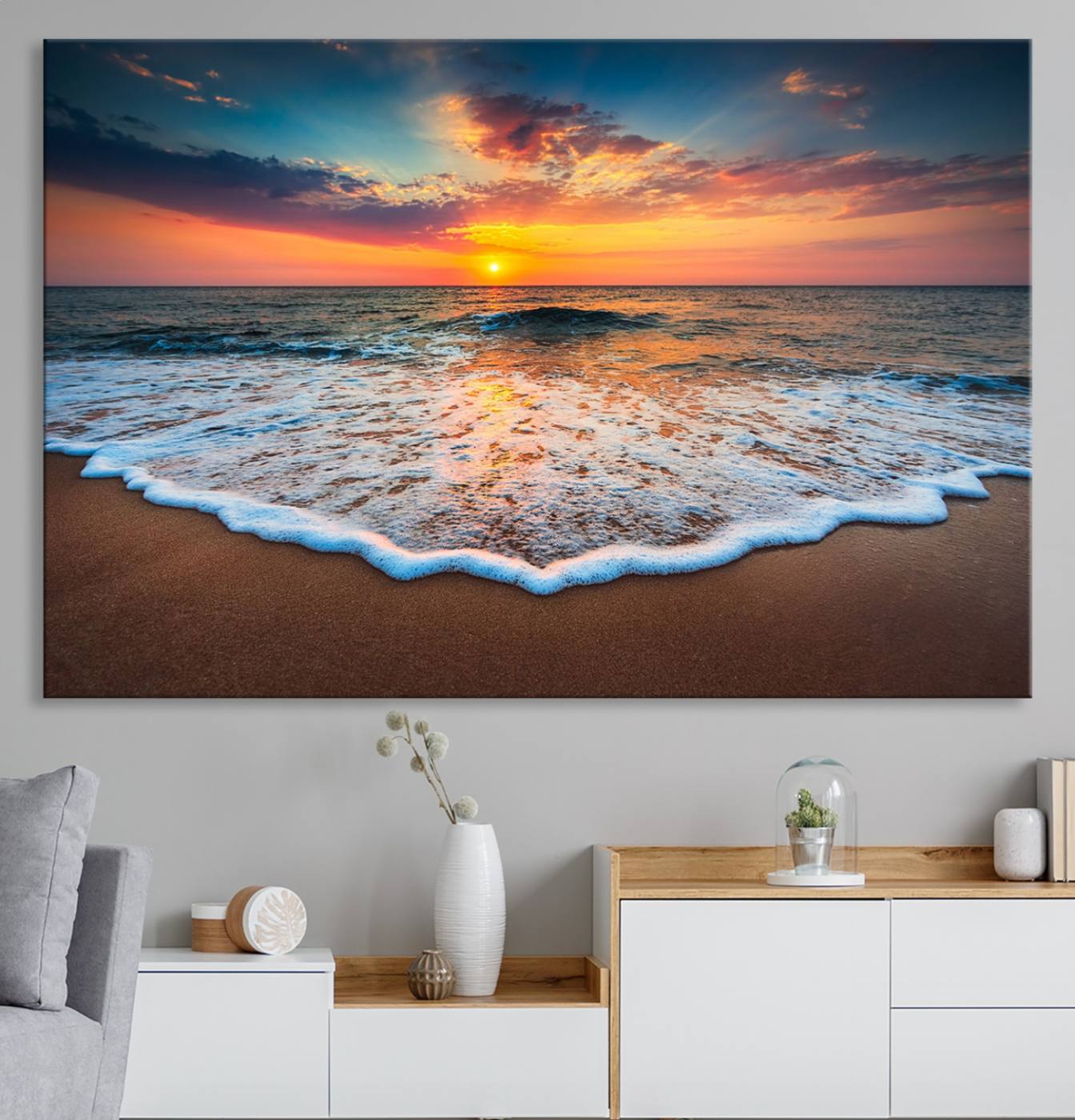 87032-MGV-CV-36X24-Sunset with Calm Waves on the Beach Wall Art Canvas Print