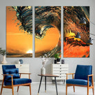 96977-MGV-CV-36X24-Surf Wave Sunset Canvas Wall Art Print, 3-Panel Ocean Coastal Wall Art Print, Ocean Decor for Coastal Homes, Living Room, Farmhouse Wall
