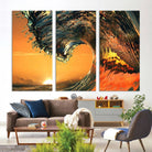 96977-MGV-CV-36X24-Surf Wave Sunset Canvas Wall Art Print, 3-Panel Ocean Coastal Wall Art Print, Ocean Decor for Coastal Homes, Living Room, Farmhouse Wall