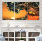 96977-MGV-CV-36X24-Surf Wave Sunset Canvas Wall Art Print, 3-Panel Ocean Coastal Wall Art Print, Ocean Decor for Coastal Homes, Living Room, Farmhouse Wall