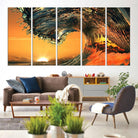 96977-MGV-CV-36X24-Surf Wave Sunset Canvas Wall Art Print, 3-Panel Ocean Coastal Wall Art Print, Ocean Decor for Coastal Homes, Living Room, Farmhouse Wall