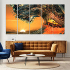 96977-MGV-CV-36X24-Surf Wave Sunset Canvas Wall Art Print, 3-Panel Ocean Coastal Wall Art Print, Ocean Decor for Coastal Homes, Living Room, Farmhouse Wall
